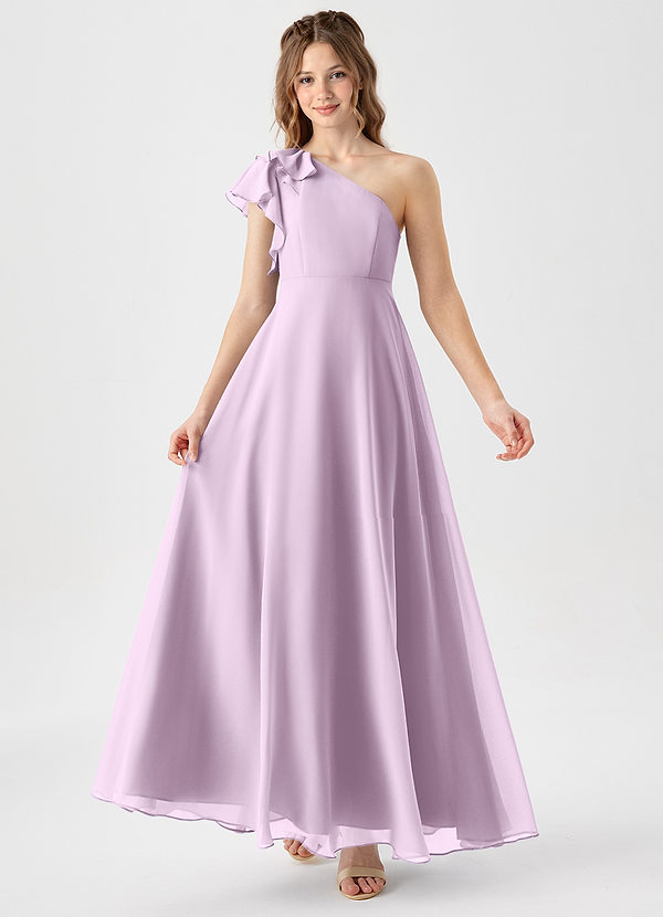 Azazie Arabella Junior Vestido de Lila Esmerilada de Gasa de Corte en A con Volante image1