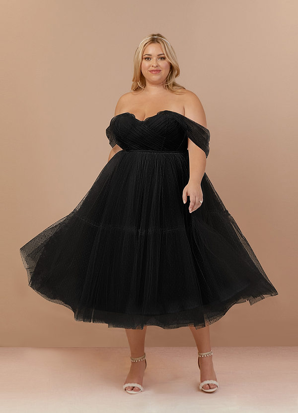 Azazie Vienna Wedding Dresses Black A-Line Off-The-Shouler Tulle Dress image1