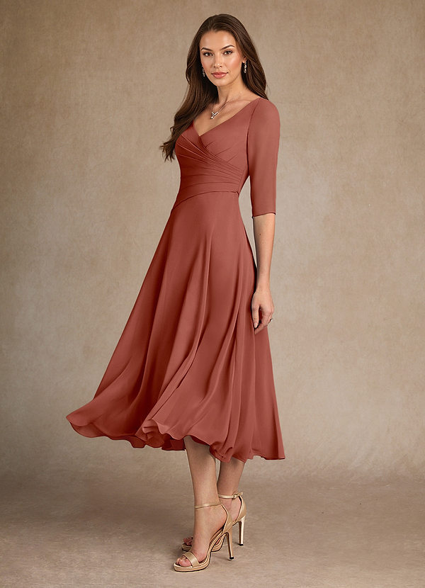 Azazie Durant Brautmutterkleider A-Linie Plissee Chiffon Kleid Rotbraun image1