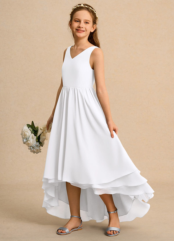 Azazie Kitten Girl Bloemenmeisjes Jurken A-Lijn Jurk van Chiffon Wit image1