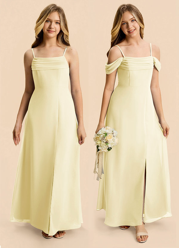Azazie Lilly Junior A-Linie Plissee Chiffon Kleid Zitronensorbet image1