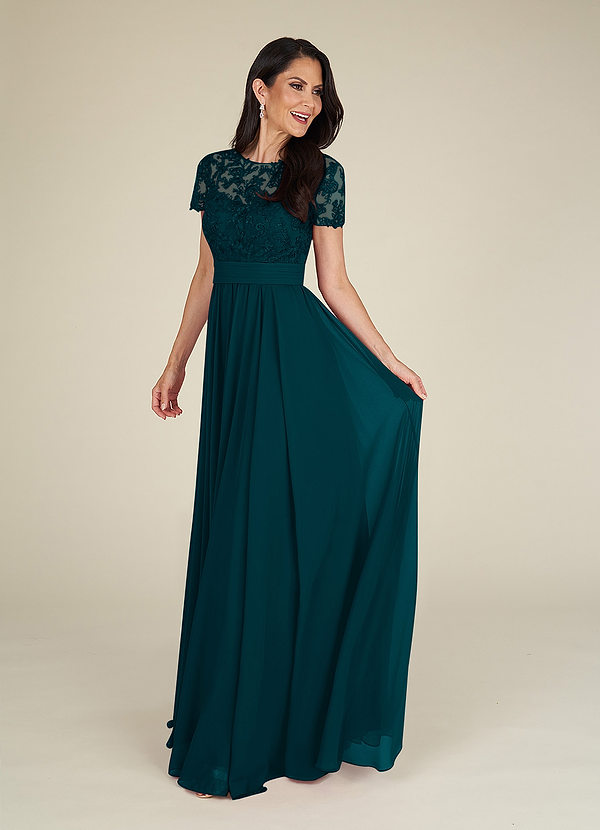 Azazie Annette Vestidos de Madre de la Novia Vestido de Pino de Gasa de Corte en A con Encaje image1