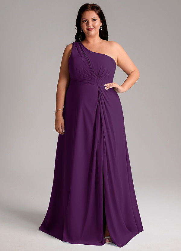 Azazie Brooke Brautjungfernkleider A-Linie One-Shoulder Chiffon Kleid Traube image1