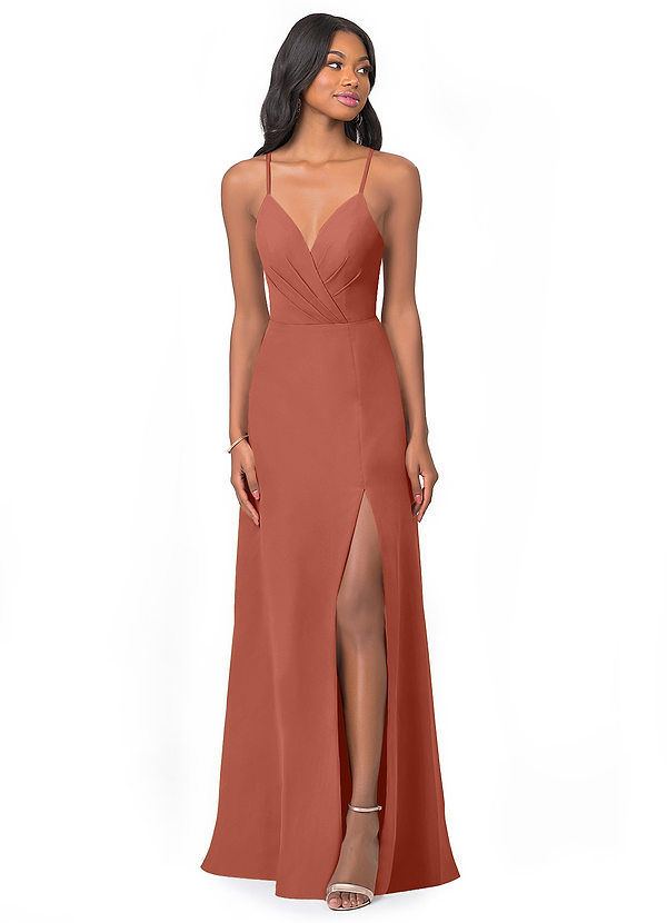 Azazie Everleigh Abiti da Damigella Abito A-Line in Chiffon con Scollo a Cuore a Pieghe Argilla image1