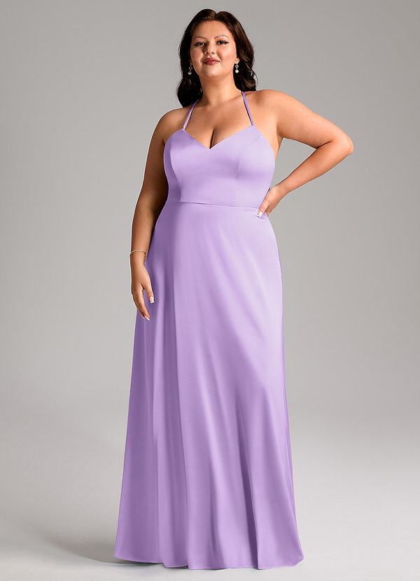 Azazie Mei Abiti da Damigella Abito A-Line in Raso Elasticizzato con Scollo a V Lilla image1