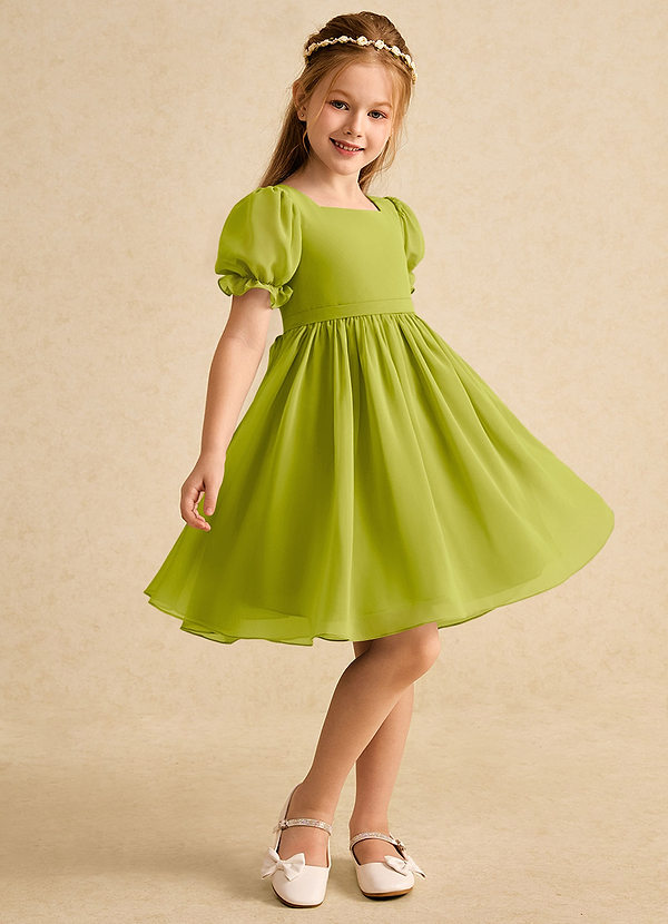 Azazie Jolie Blumenkinder Kleider A-Linie mit ärmel Chiffon Kleid Zitronengras image1