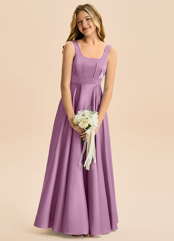 Azazie Gabby Junior Wisteria A-Line Pleated Stretch Satin Dress image1