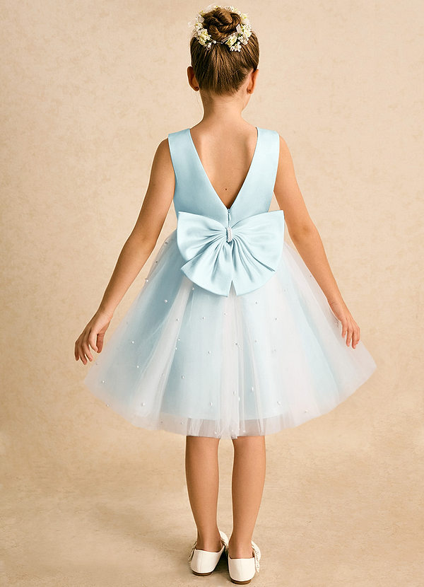 Azazie Esme Abiti da Ragazza di Fiori Abito Principessa in Tulle Fiocco Sea Glass image1