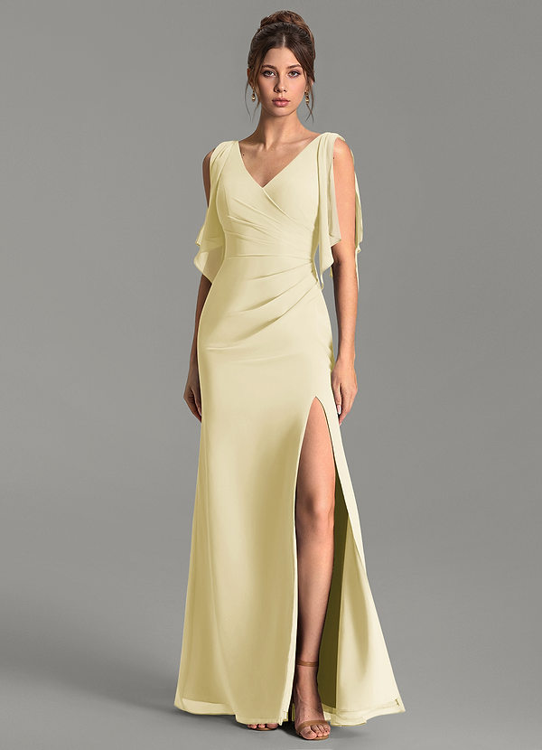 Azazie Ember Bridesmaid Dresses Lemon Sorbet Sheath Pleated Chiffon Dress image1