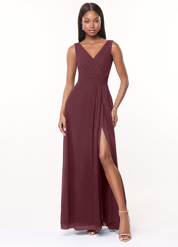 Azazie Karina Bridesmaid Dresses Sangria A-Line Pleated Chiffon Dress image1