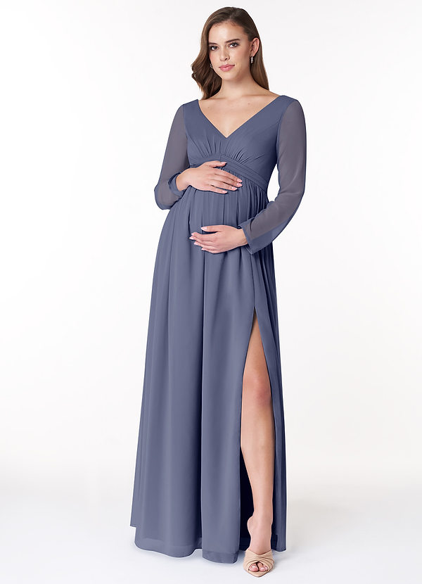 Azazie Teton Vestidos de dama de honor de maternidad Vestido de Corte En A Manga larga Hasta el suelo Gasa image1