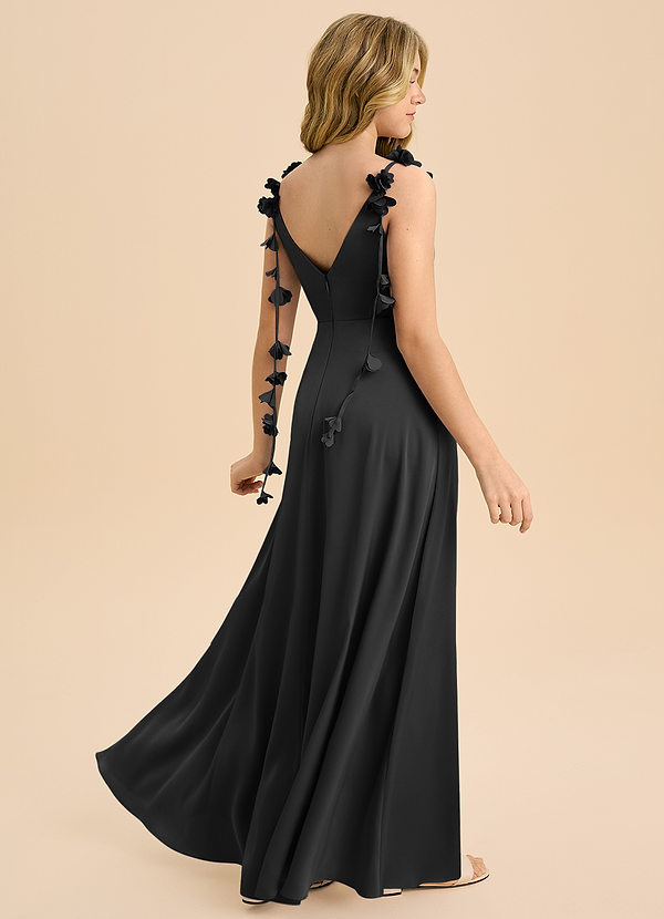 Azazie Gumdrop Junior Black Empire Pleated Stretch Satin Dress image1