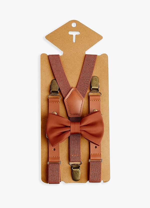 front Boy's Matching Matte Satin Pre-Tied Bow Tie & Suspenders Set