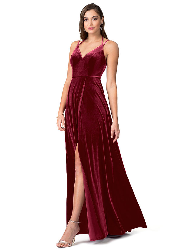 Burgundy Azazie Sora Velvet Dress Bridesmaid Dresses | Azazie