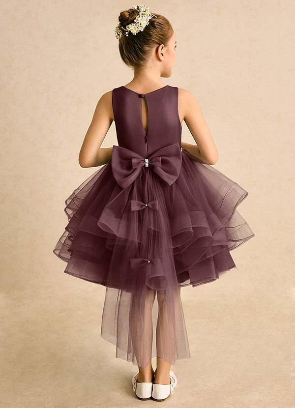 Azazie Tinie Blumenkinder Kleider Ballkleid Schleifen Tüll Kleid Sangria image1