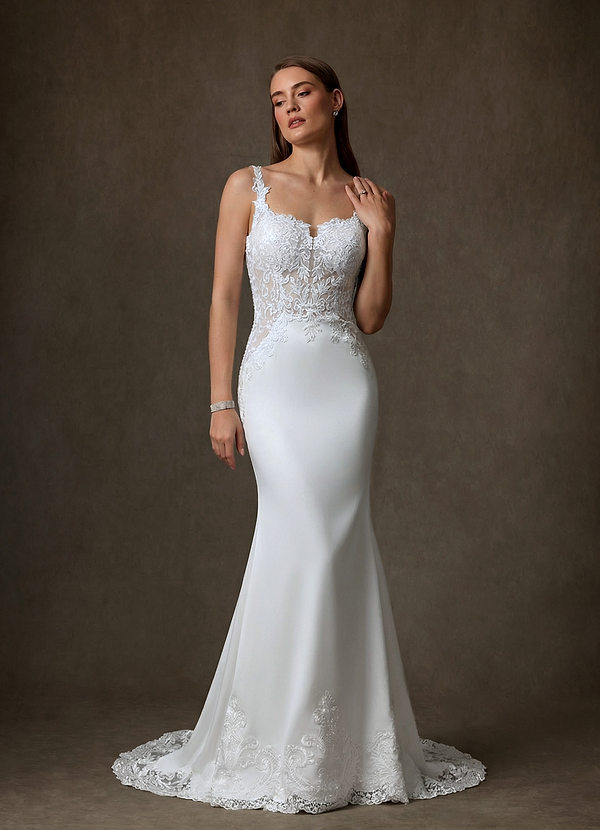 Azazie Isadora Wedding Dresses Diamond White Mermaid Lace Dress image1