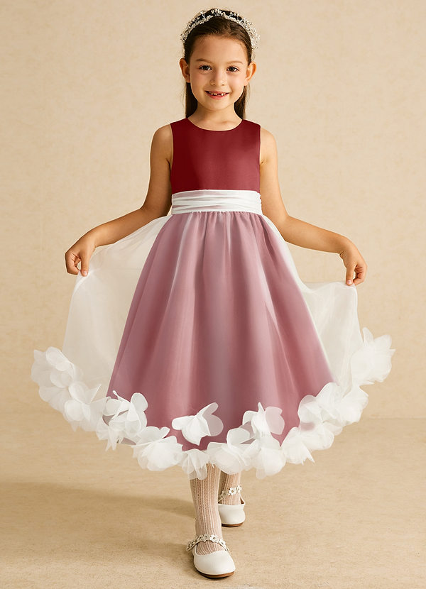 Azazie Stardust Flower Girl Dresses Rust A-Line Sleeveless Organza Dress image1