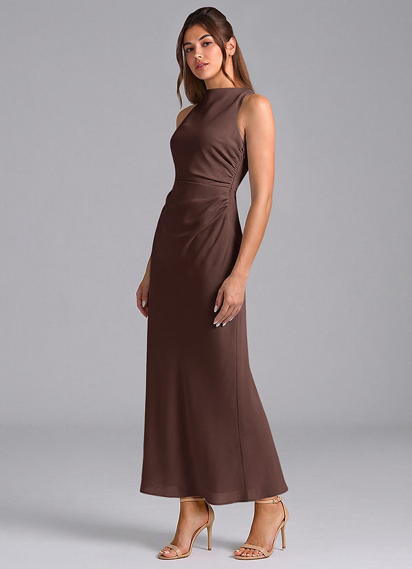 Azazie Evadne Bridesmaid Dresses Ganache Sheath Pleated Chiffon Dress image1