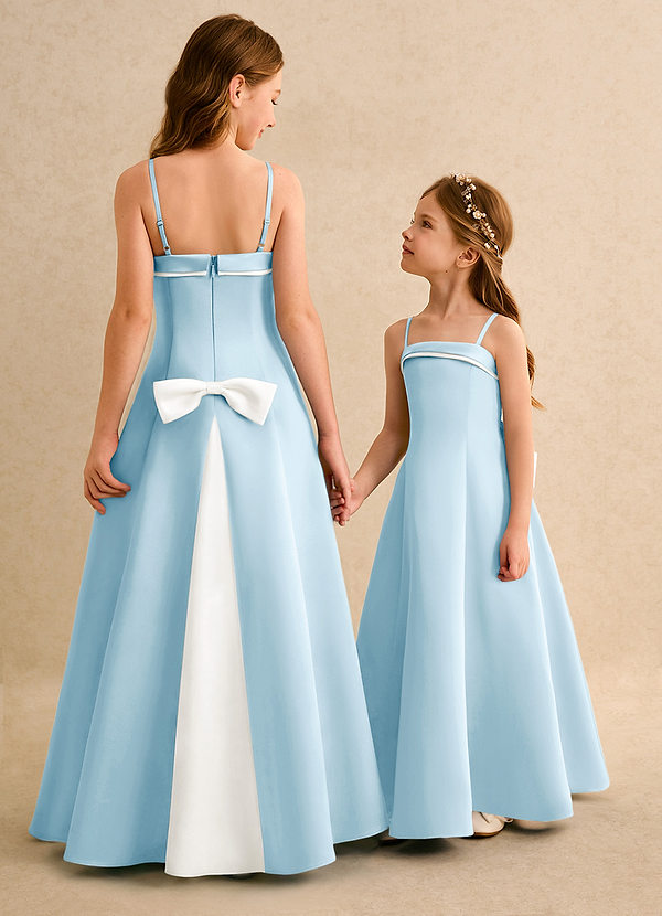 Azazie Izel Girls Formal Vestidos de Niña de Flores Vestido de Marfil Azul Cielo de Satin Mate de Corte en A con Plisado image1