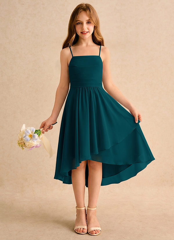Azazie Twilight Dance Girls Formal Flower Girl Dresses Pine A-Line Pleated Chiffon Dress image1