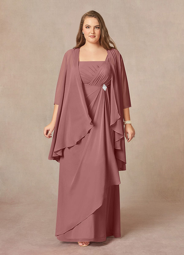 Azazie Weisz Mother of the Brides Dresses Desert Rose A-Line Square Neckline Pleated Chiffon Dress image1