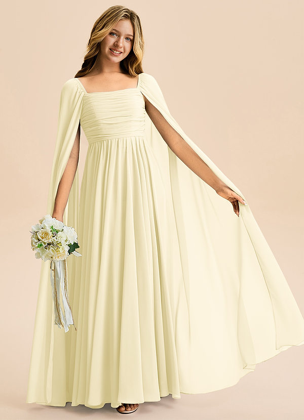 Azazie Calista Junior Lemon Sorbet A-Line Pleated Chiffon Dress image1