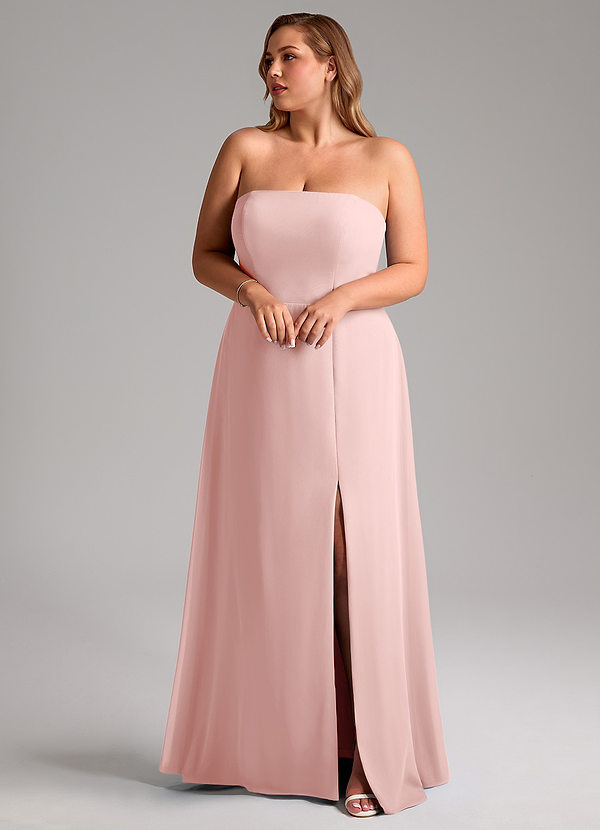 Azazie Wren Vestidos de dama de honor Vestido Rosa Empolvado de Gasa de Línea A Convertible con Abertura lateral image1