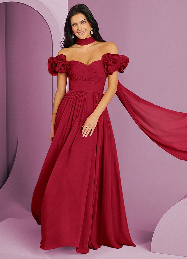 Barbie ♥ Azazie Bridesmaid Dresses Scarlet A-Line Off the Shoulder Chiffon Convertible Dress image1