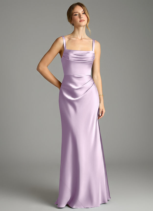 Azazie Alouette Bridesmaid Dresses Frosted Lilac Mermaid Pleated Stretch Satin Dress image1