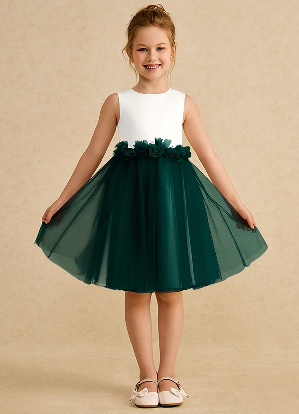 Azazie Louisa Flower Girl Dresses Ivory Pine A-Line Sleeveless Tulle Dress image1
