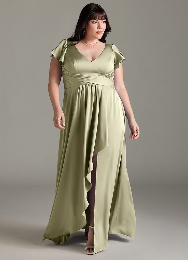 Azazie Omari Brudtärneklänningar Klä av A-Linje i Stretch Satin Pistasch image1