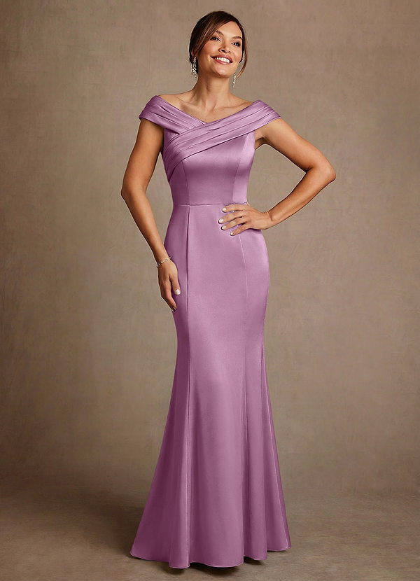 Azazie Aberdeen Vestidos de Madre de la Novia Vestido de Glicinia de Satén Elástico de Corte Recto con Plisado image1