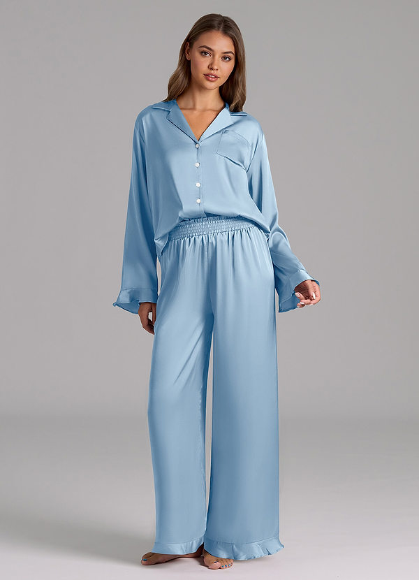 front Pigiama a maniche lunghe in raso con volant in tinta unita