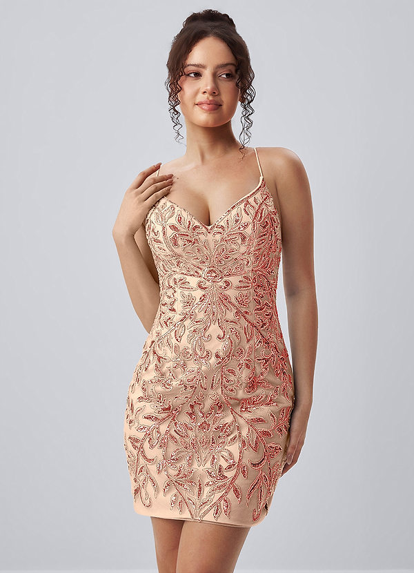 Liliane Pink Spaghetti Strap Sequin Leaf Lace-Up Mini Dress image1