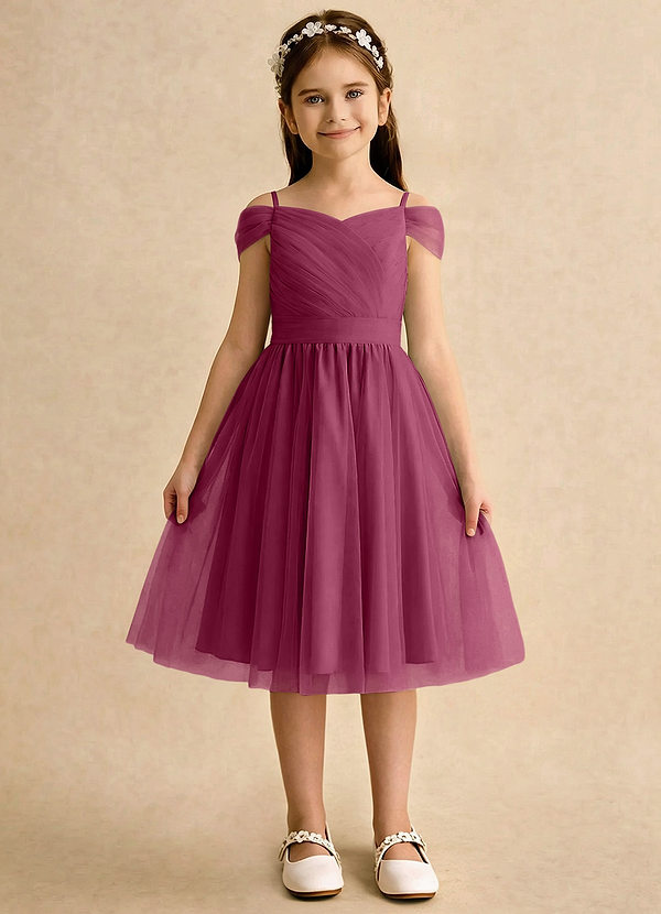 Azazie Lila Girls Formal Abiti da Damigella Bambina Abito A-Line in Tulle Spalle Scoperte Gelso image1