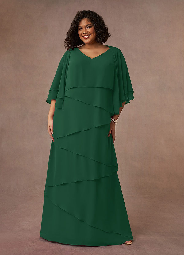 Azazie OHara Mother of the Brides Dresses Dark Green A-Line V-Neck Chiffon Dress image1