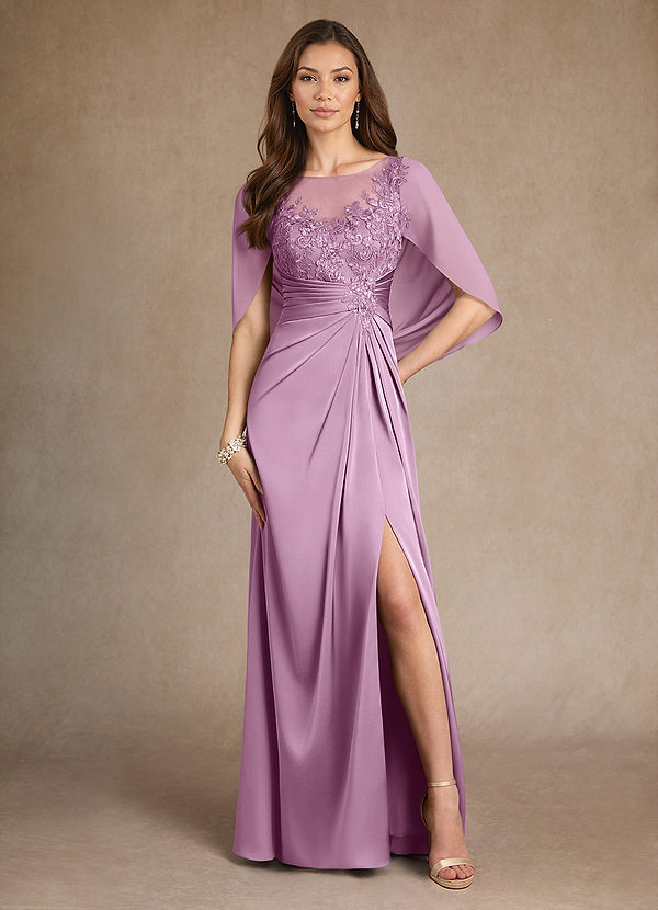 Azazie Hera Mother of the Brides Dresses Wisteria A-Line Lace Stretch Satin Dress image1