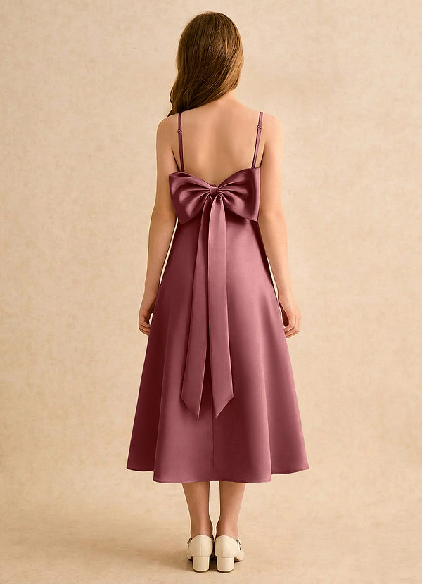 Azazie Jaella Girls Formal Blomsterpigekjoler A-Line Plisseret Mat satin Te-længde Kjole image1