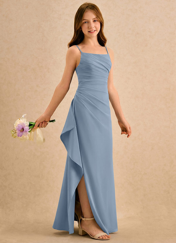 Azazie Cannoli Girls Formal Blumenkinder Kleider A-Linie Plissee Chiffon Kleid Staubblau image1