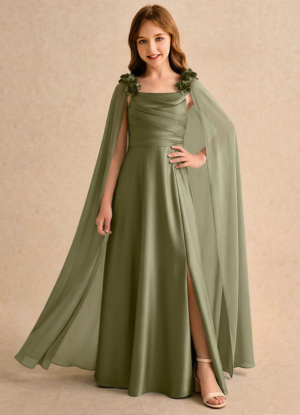 Azazie Rosita Girls Formal Klänningar för brudeflicka Klä A-Line i Stretch Satin Plisserad image1