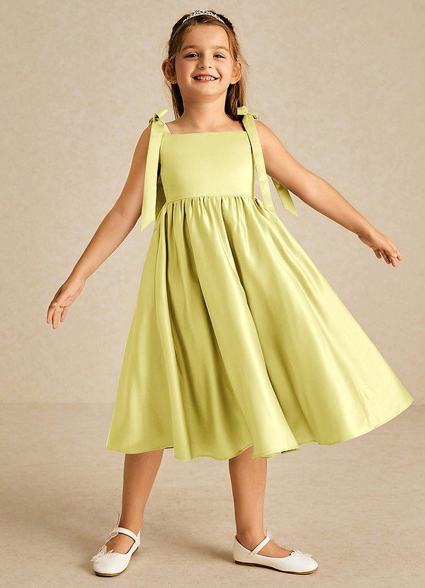 Azazie Chelsie Flower Girl Dresses Lemon Sorbet A-Line Bow Matte Satin Dress image1