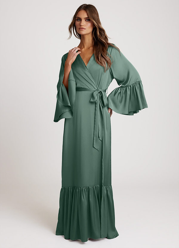 front Eucalyptus Long Bridal Ruffle Robe