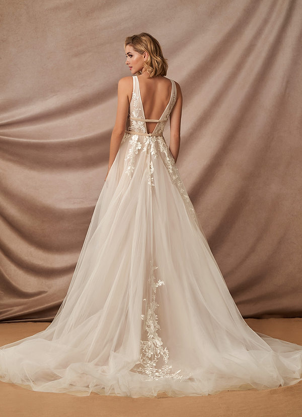 Azazie Lafayette Abiti da Sposa Abito A-Line in Tulle Pizzo Diamante Bianco Nudo image1