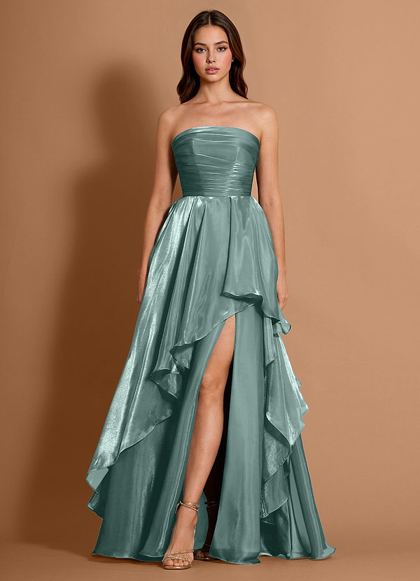 Dahlia Light Green Satin Faced Chiffon Ruffled A-line Prom Dress image1
