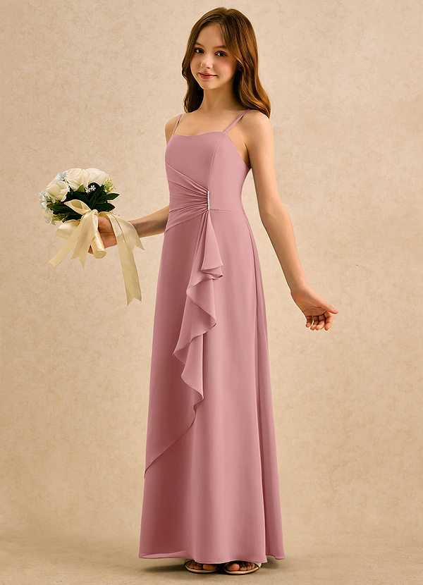 Azazie lolly Girls Formal Bloemenmeisjesjurken A-Lijn Jurk van Chiffon Geplooide Stoffige Roos image1