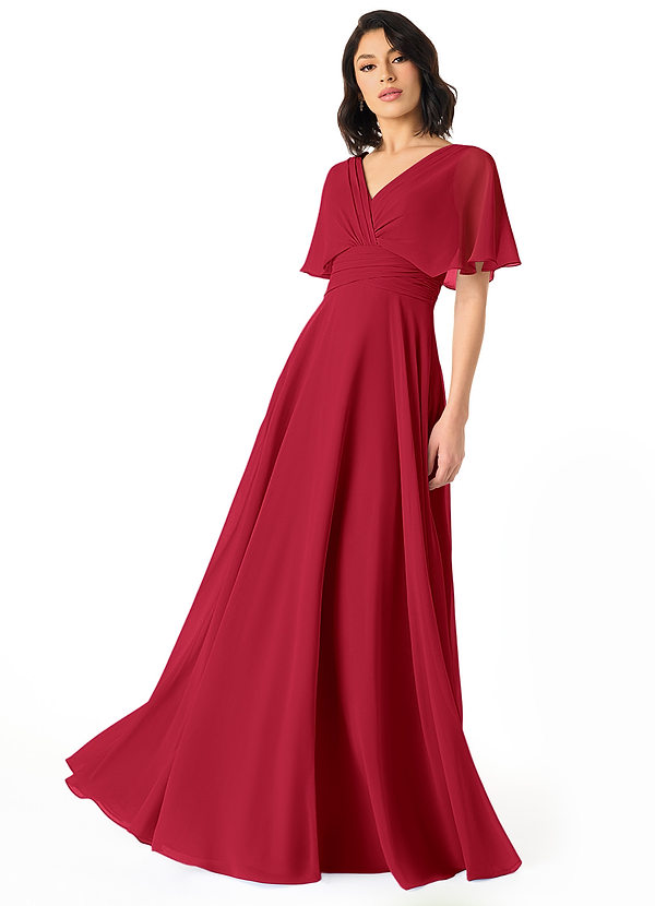 Azazie Pamela Bridesmaid Dresses Scarlet A-Line V-Neck Pleated Chiffon Dress image1