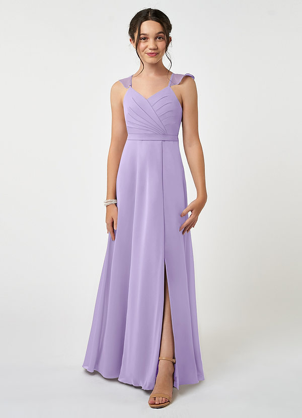 Azazie Emily Junior Lilac A-Line Ruched Chiffon Dress image1