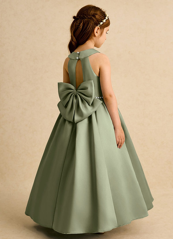 Azazie Daisies Flower Girl Dresses Pistachio Ball-Gown Bow Matte Satin Dress image1