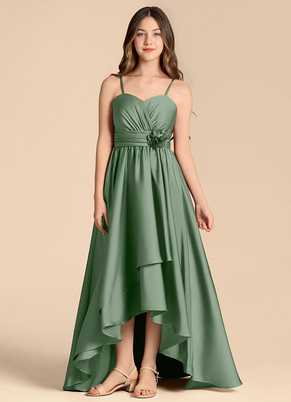 Azazie Catalina Junior Matcha A-Line Sweetheart Neckline Stretch Satin Dress image1