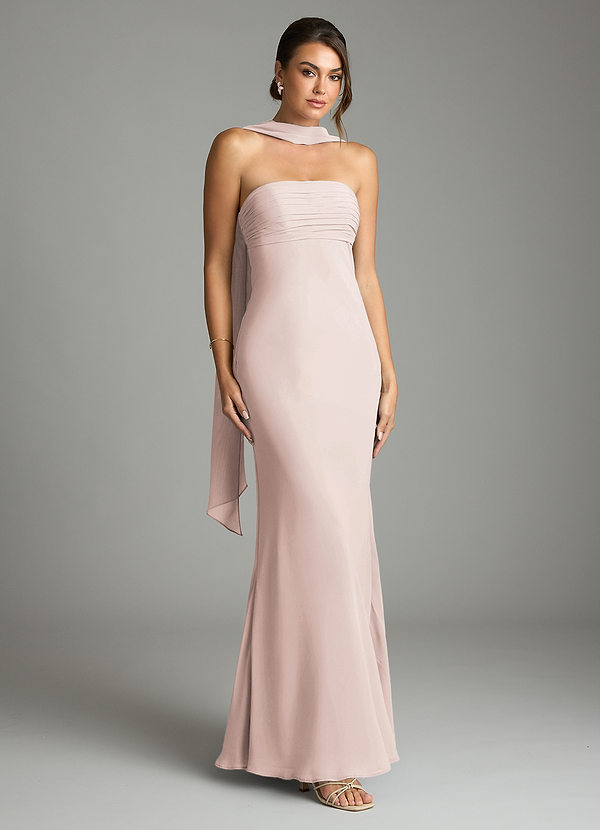 Azazie Saylor Brudtärneklänningar Klä av Sjöjungfru i Chiffong Axelbandslös Rosenblad image1